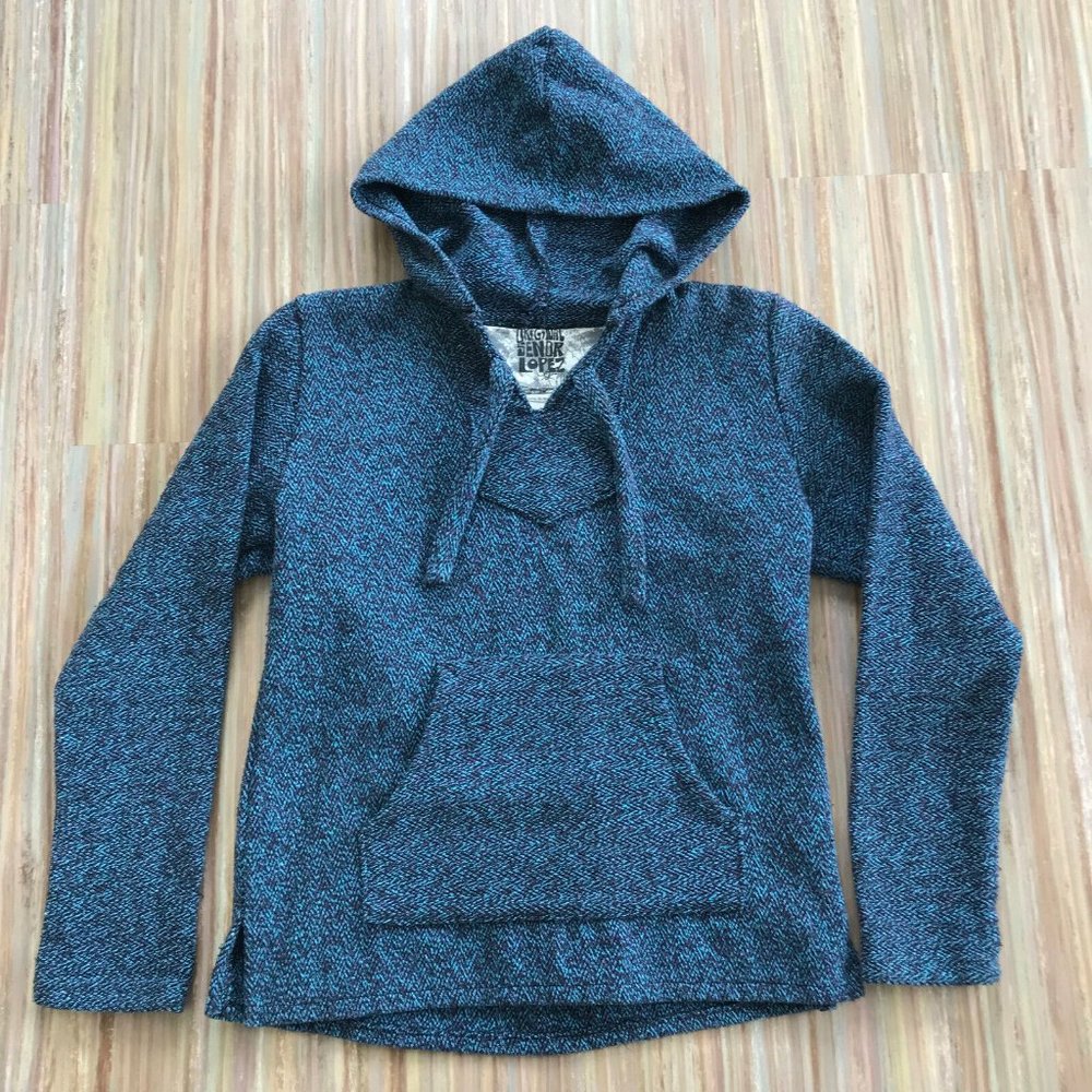 Baja Surf Hoodie Top Blue Marled Color Original Senor Lopez Made in Mexico